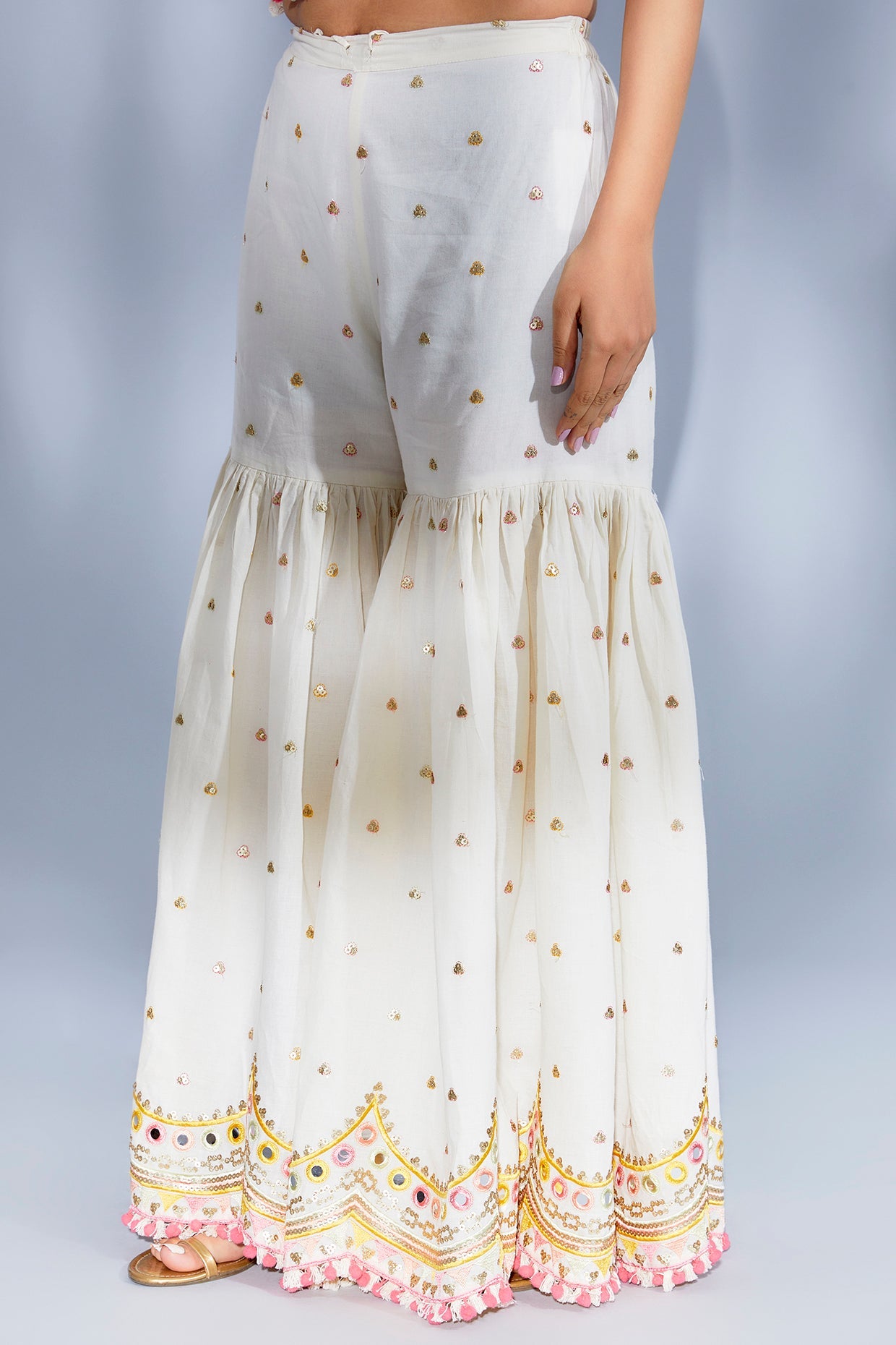 Buy Off White Suit With Chikan Embroidery And Mandarin Collar With Lace  Embroidered Sharara Online - Kalki Fashion